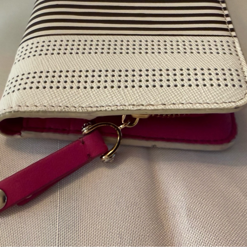 henri bendel Black and White Stripe Saffiano Leather Wallet with Gold Plaque